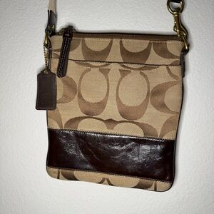 Coach Tan and Black Signature Crossbody Bag